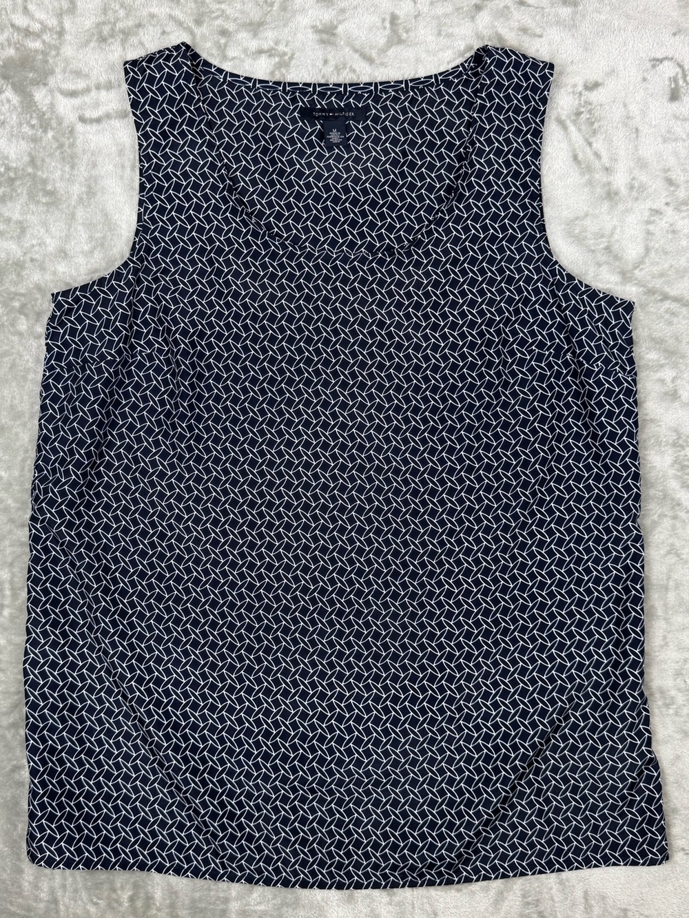 Tommy Hilfiger Women’s Tank Top Navy Blue White Geometric Print Medium Summer